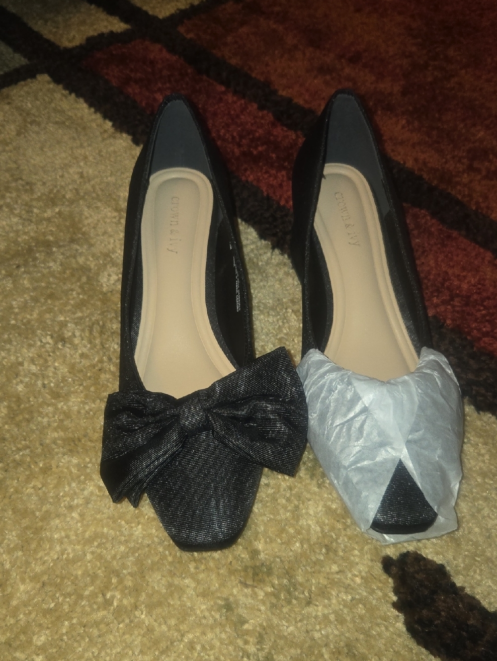 Black Bow Pointed-Toe Ballet Chunk Heels by Crown & Ivy New